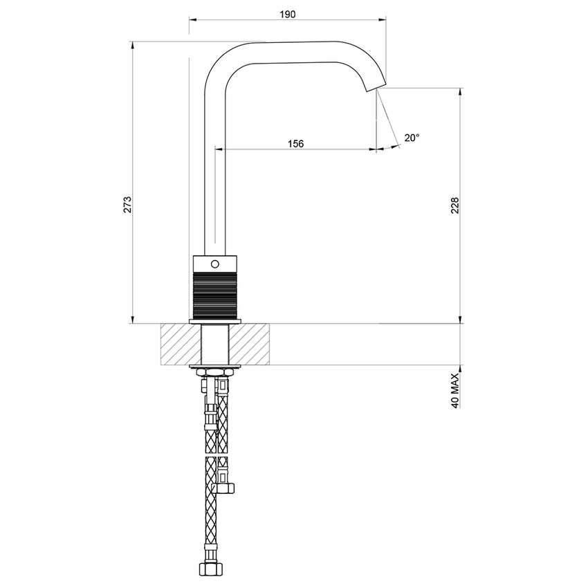 Immagine di Gessi 316 TRAME gruppo lavabo H.28 cm, tre fori, con bocca, senza scarico, con flessibili di collegamento, finitura steel brushed 54311#239