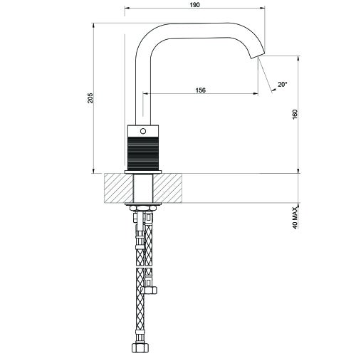Immagine di Gessi 316 TRAME gruppo lavabo H.20 cm, tre fori, con bocca, senza scarico, con flessibili di collegamento, finitura steel brushed 54312#239