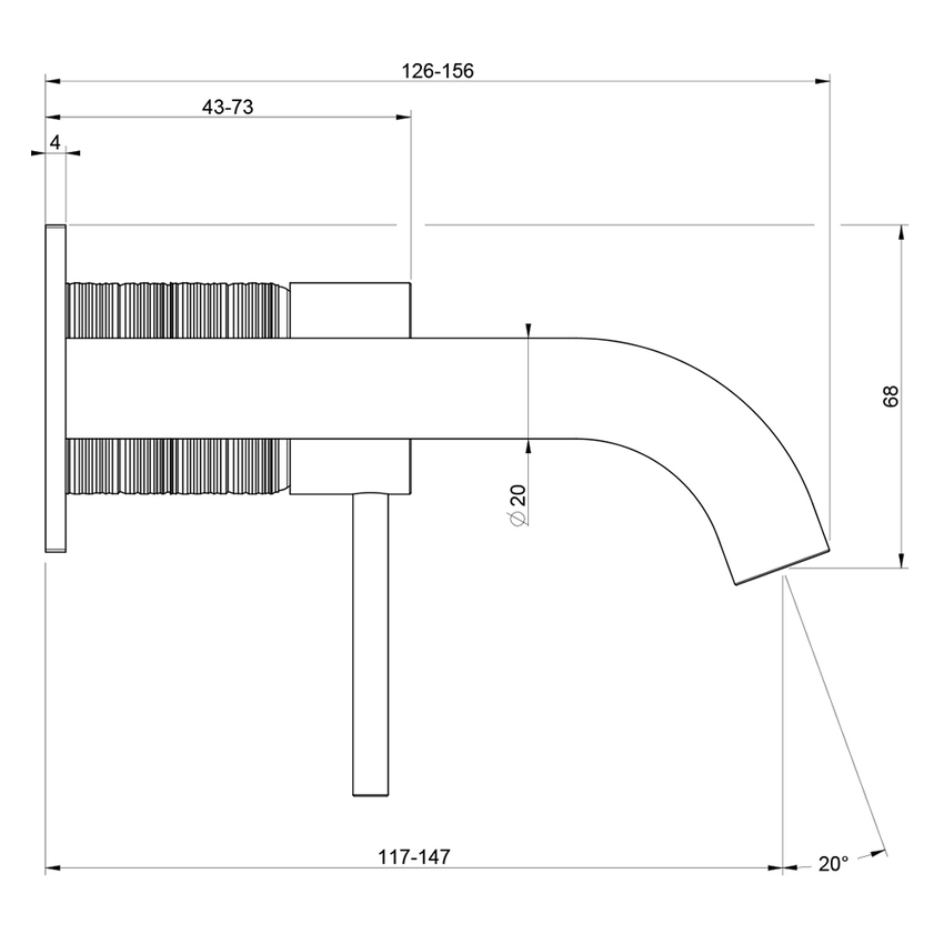 Immagine di Gessi 316 TRAME miscelatore lavabo a parete P.16 cm, senza scarico, finitura steel brushed 54388#239