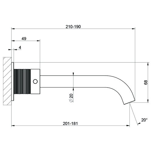 Immagine di Gessi 316 TRAME gruppo lavabo a parete P.19 cm, tre fori, senza scarico, finitura steel brushed 54394#239