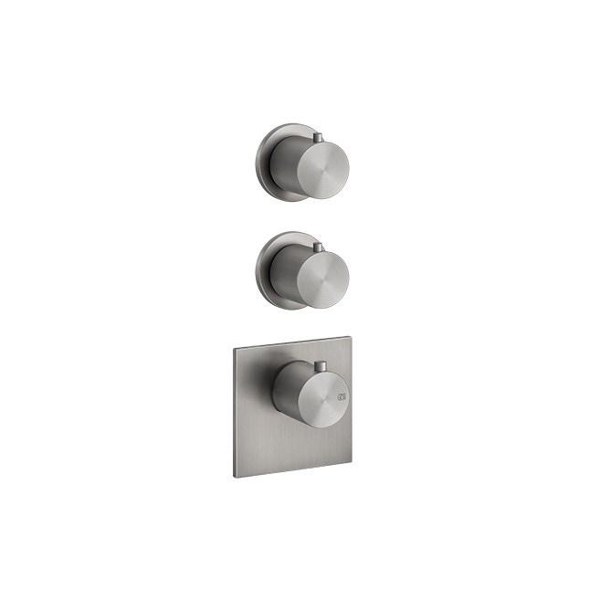 Immagine di Gessi 316 WELLNESS miscelatore termostatico alta portata a parete, 2 uscite indipendenti, installazione verticale/orizzontale, finitura warm bronze brushed PVD 54504#726