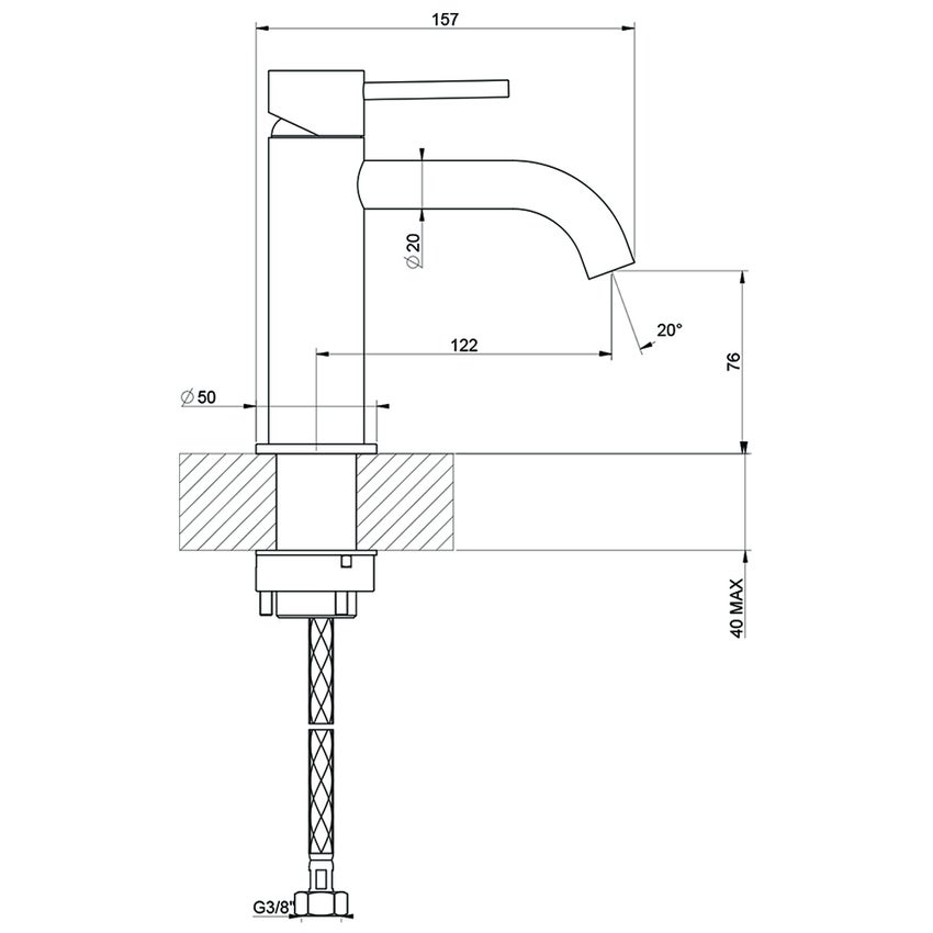 Immagine di Gessi 316 FLESSA miscelatore lavabo, senza scarico, con flessibili di collegamento, finitura copper brushed PVD 54002#708