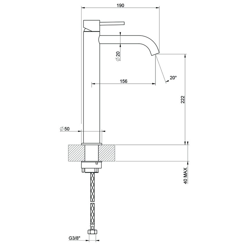 Immagine di Gessi 316 FLESSA miscelatore lavabo H.30 cm, senza scarico, con flessibili di collegamento, finitura black metal brushed PVD 54006#707