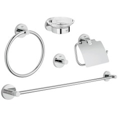 Immagine di Grohe Essentials Set accessori (5 in 1) per il bagno padronale, finitura cromata, fissaggio nascosto 40344001
