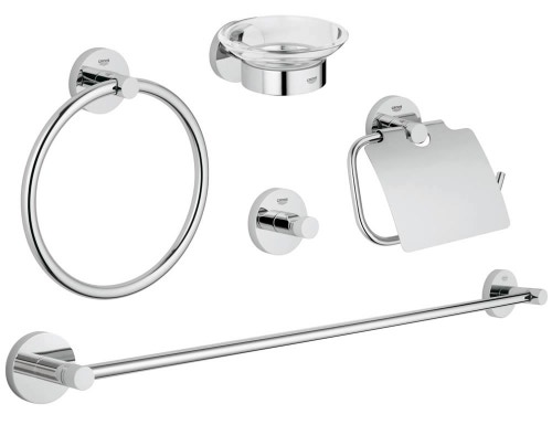 Immagine di Grohe Essentials Set accessori (5 in 1) per il bagno padronale, finitura cromata, fissaggio nascosto 40344001