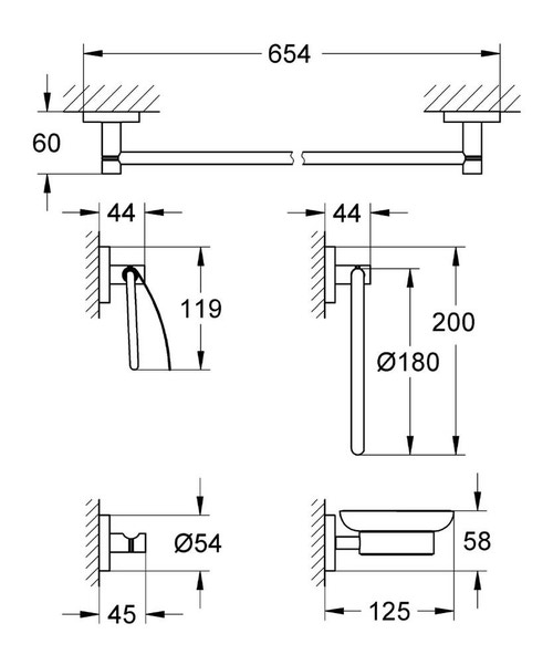Immagine di Grohe Essentials Set accessori (5 in 1) per il bagno padronale, finitura cromata, fissaggio nascosto 40344001