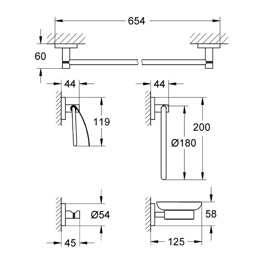 Immagine di Grohe Essentials Set accessori (5 in 1) per il bagno padronale, finitura cromata, fissaggio nascosto 40344001