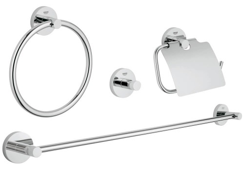 Immagine di Grohe Essentials Set accessori (4 in 1) per il bagno padronale, finitura cromata, fissaggio nascosto 40776001