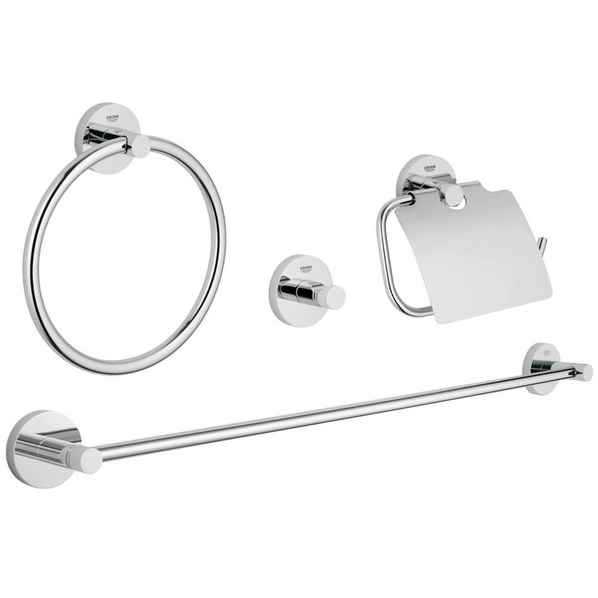 Immagine di Grohe Essentials Set accessori (4 in 1) per il bagno padronale, finitura cromata, fissaggio nascosto 40776001