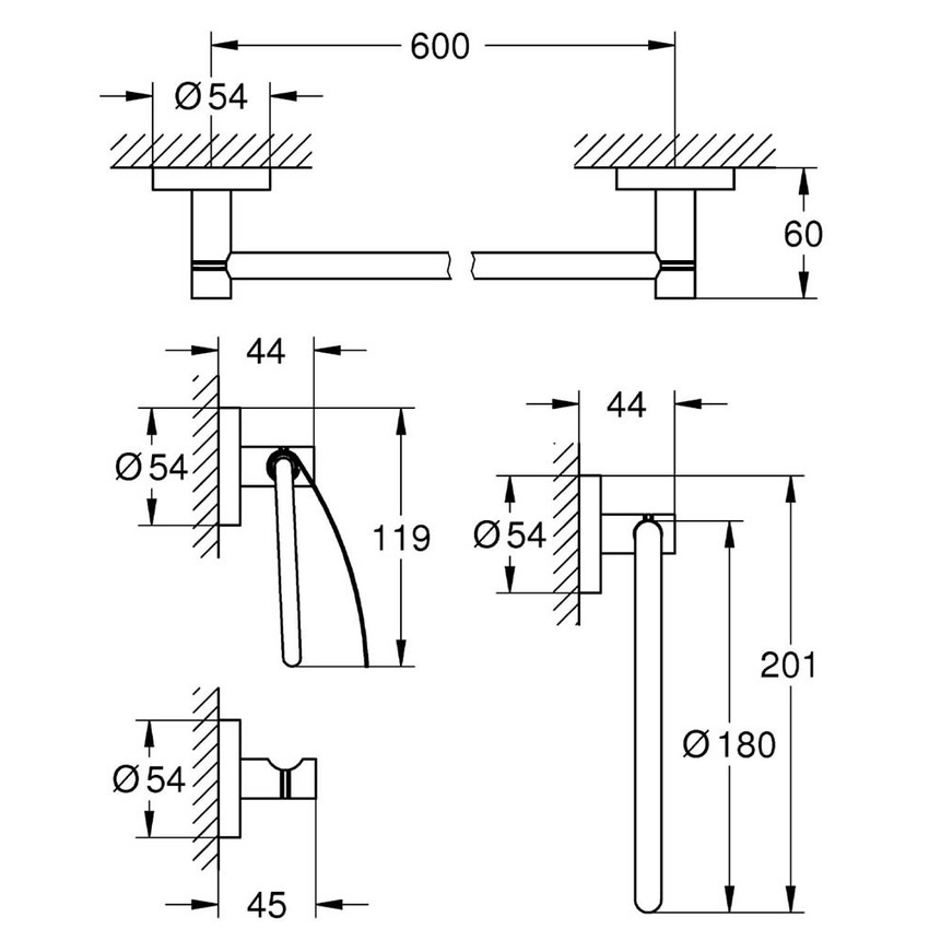 Immagine di Grohe Essentials Set accessori (4 in 1) per il bagno padronale, finitura cromata, fissaggio nascosto 40776001