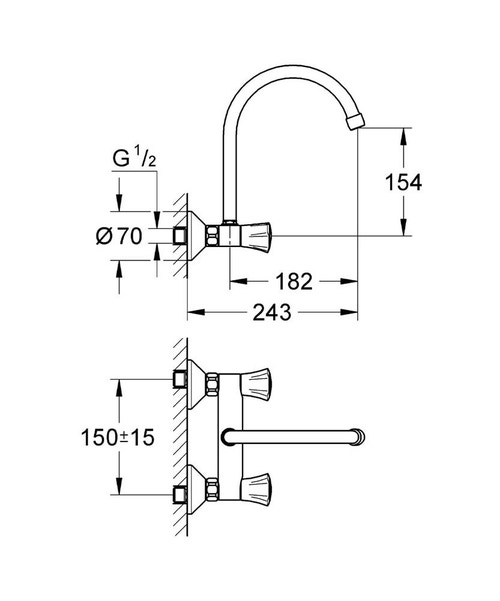 Immagine di Grohe ADRIA batteria per lavello, a parete, bocca tubolare a "S", finitura cromo 31191001