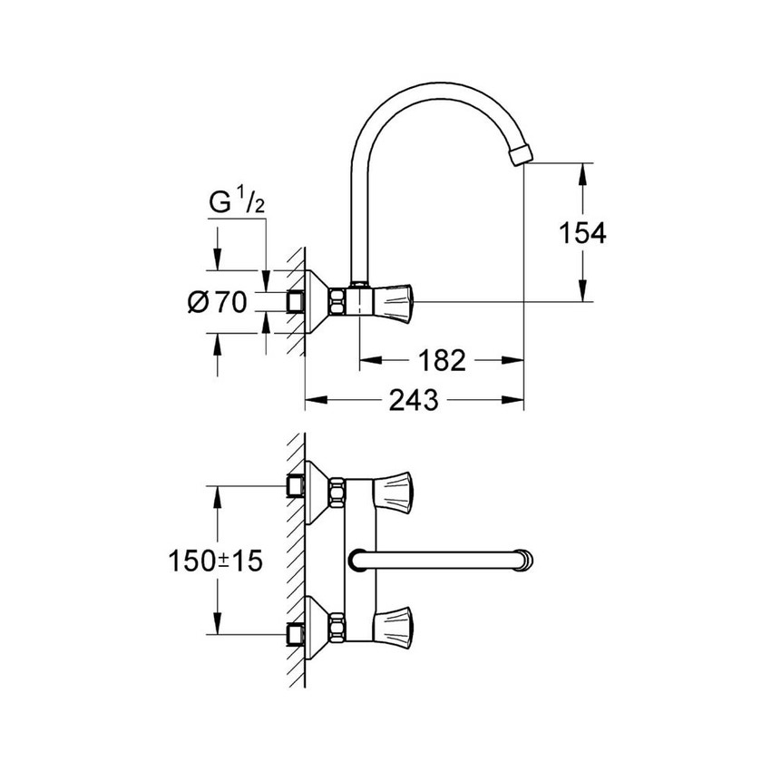 Immagine di Grohe ADRIA batteria per lavello, a parete, bocca tubolare a "S", finitura cromo 31191001