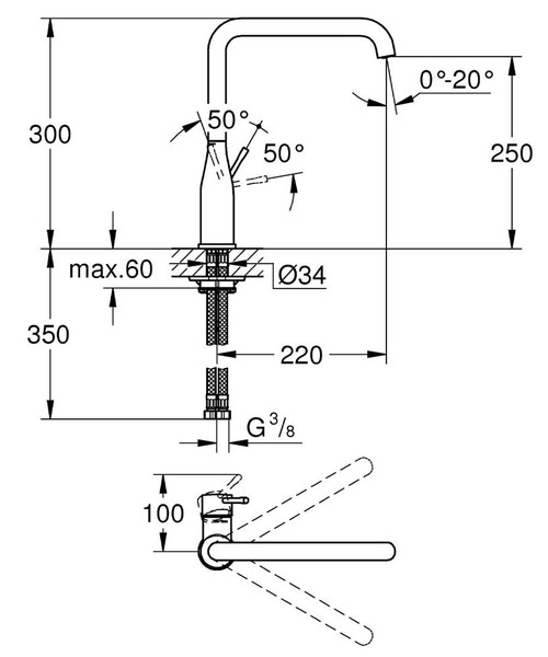 Immagine di Grohe Essence New miscelatore monocomando Lavello, bocca alta, raggio di rotazione di 0°/150°/360°, finitura cromo 30269000