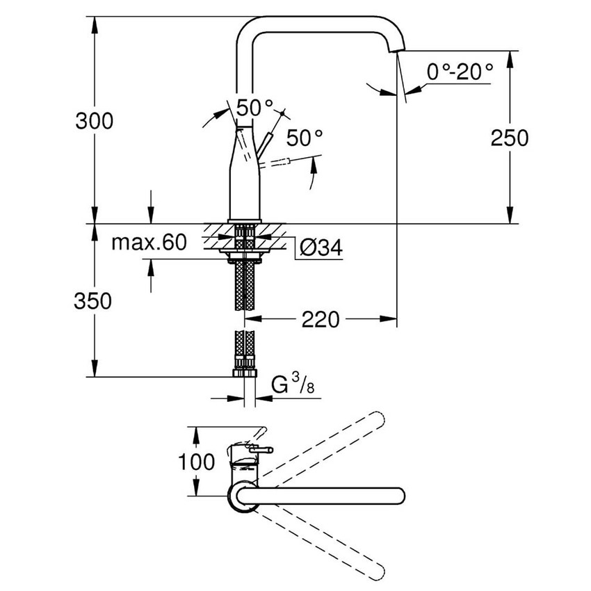 Grohe 30269000 Essence New miscelatore monocomando Lavello, bocca alta,  raggio di rotazione di 0°/150°/360°, finitura cromo