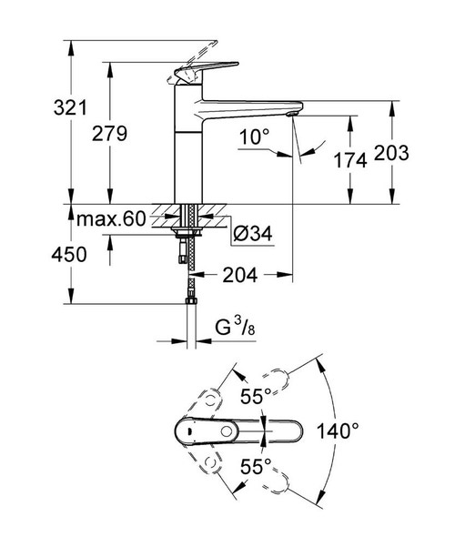 Immagine di Grohe Europlus New Miscelatore Monocomando Lavello, rotazione di 140°, bocca media, finitura cromo 33930002