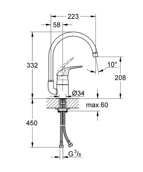 Immagine di Grohe EUROSMART miscelatore monocomando H.33 cm per lavello, con bocca girevole, finitura cromo 33202002