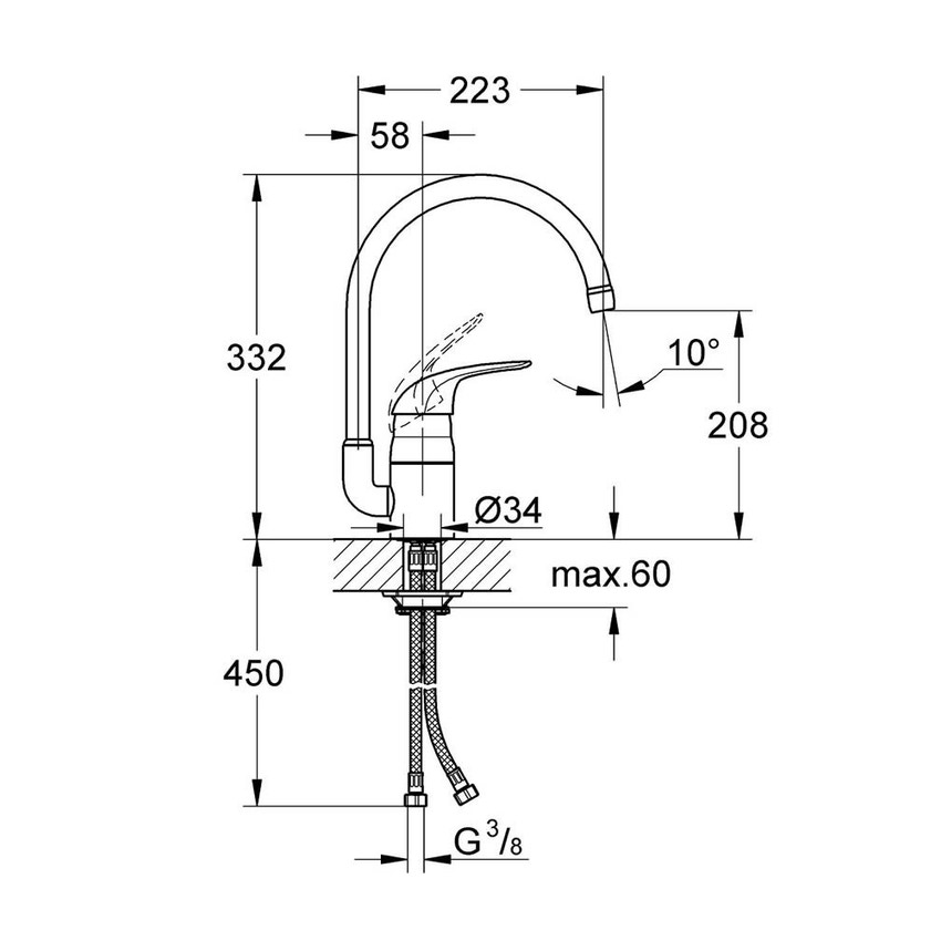 Immagine di Grohe EUROSMART miscelatore monocomando H.33 cm per lavello, con bocca girevole, finitura cromo 33202002