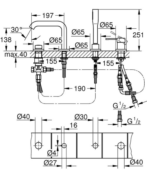 Immagine di Grohe Essence Miscelatore monocomando bordo vasca a 4 fori finitura cromo 19578001