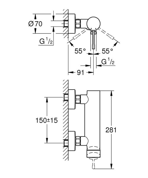 Immagine di Grohe ESSENCE miscelatore vasca a parete, con valvola di ritegno integrata, finitura cromo 33636001