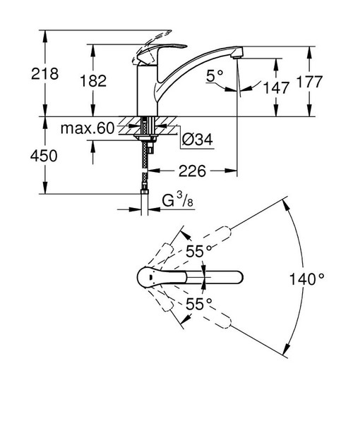 Immagine di Grohe EUROSMART miscelatore monocomandoH.18 cm per lavello, con bocca girevole, con limitatore di temperatura integrato, finitura cromo 33281002