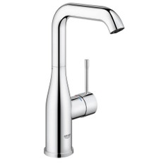 Immagine di Grohe Essence Rubinetto per lavabo, corpo liscio, bocca alta, raggio di rotazione regolabile di 0°/150°/360°, GROHE EcoJoy®, AquaGuide finitura cromo 23541001