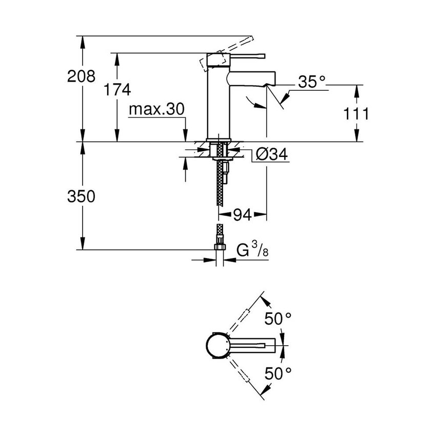 Immagine di Grohe Essence Rubinetto per lavabo, corpo liscio, bocca normale, GROHE EcoJoy® finitura cromo 34294001