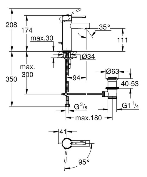 Immagine di Grohe Essence Rubinetto per lavabo, scarico a saltarello, bocca normale, GROHE EcoJoy®, GROHE SilkMove® ES finitura cromo 23379001