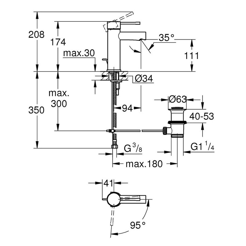Immagine di Grohe Essence Rubinetto per lavabo, scarico a saltarello, bocca normale, GROHE EcoJoy®, GROHE SilkMove® ES finitura cromo 23379001
