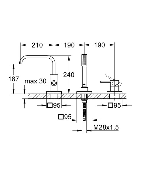 Immagine di Grohe Allure  Miscelatore monocomando bordo vasca a 3 fori finitura cromo 19316000