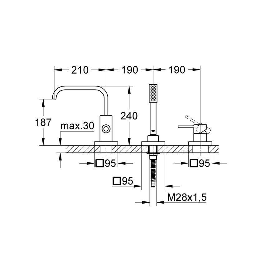 Immagine di Grohe Allure  Miscelatore monocomando bordo vasca a 3 fori finitura cromo 19316000