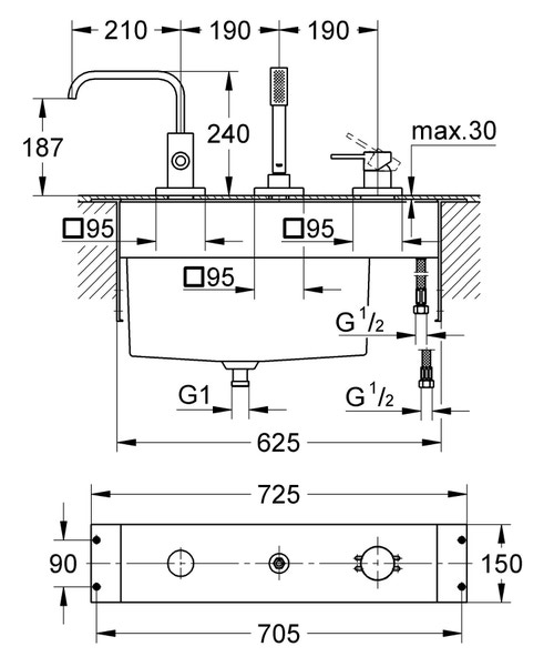 Immagine di Grohe Allure  Miscelatore monocomando bordo vasca a 3 fori finitura cromo 19316000
