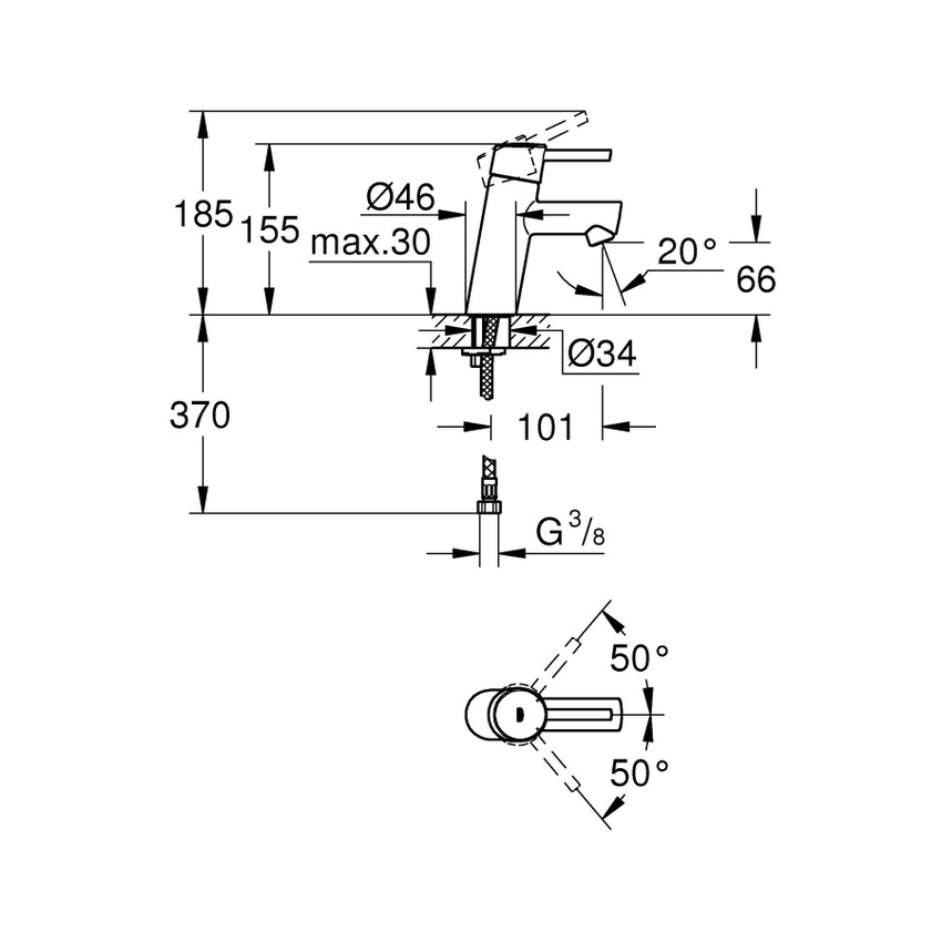 Immagine di Grohe CONCETTO miscelatore monocomando H.16 cm, per lavabo, senza scarico, finitura cromo 3224010E