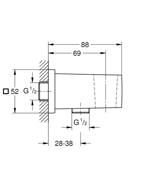 Immagine di Grohe EUPHORIA CUBE raccordo erogatore, con supporto a parete per manopola doccia, finitura cromo 26370000