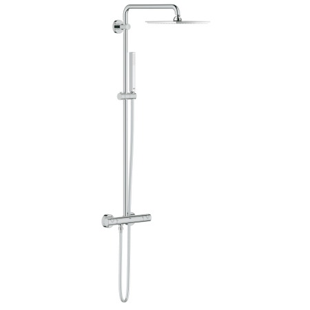Immagine di Grohe EUPHORIA SYSTEM 230 sistema doccia con miscelatore termostatico, braccio soffione orientabile, soffione doccia 23 cm, manopola doccia e flessibile 175 cm, finitura cromo 26187000