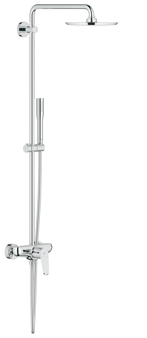 Immagine di Grohe EUPHORIA EURODISC COSMOPOLITAN SYSTEM 210 sistema doccia con miscelatore monocomando, braccio orientabile, soffione doccia Ø 21 cm, manopola doccia e flessibile 175 cm, finitura cromo 23058003