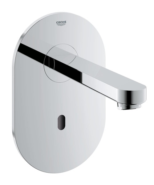 Immagine di Grohe EUROECO COSMOPOLITAN E rubinetto elettronico per lavabo, a parete, con comando ad infrarossi, sensore IR bi-direzionale per il controllo dei parametri, senza corpo incasso, finitura cromo 36273000