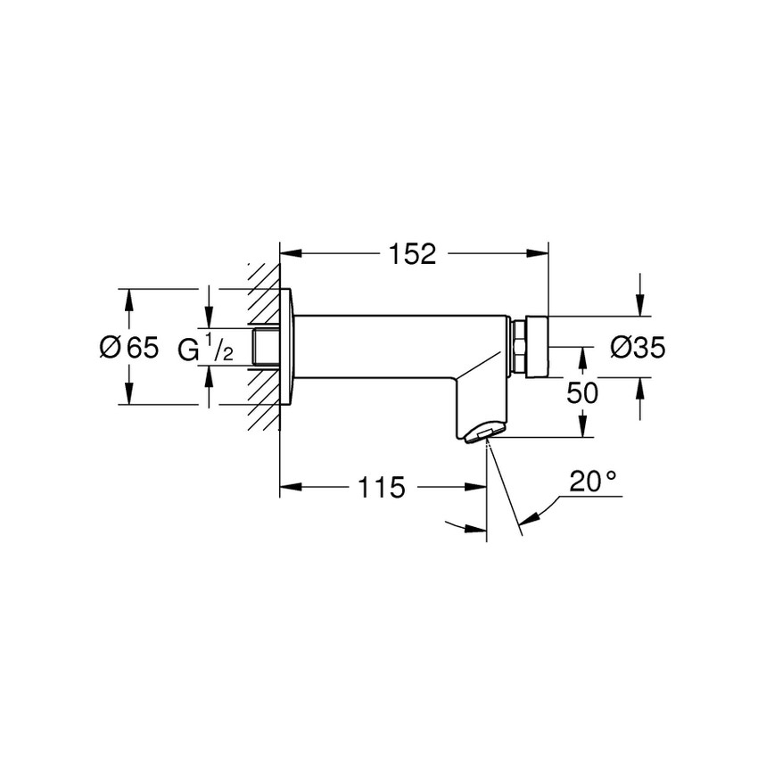 Immagine di Grohe EUROECO COSMOPOLITAN T rubinetto con autochiusura a tempo, a parete, con risparmio idrico, finitura cromo 36266000