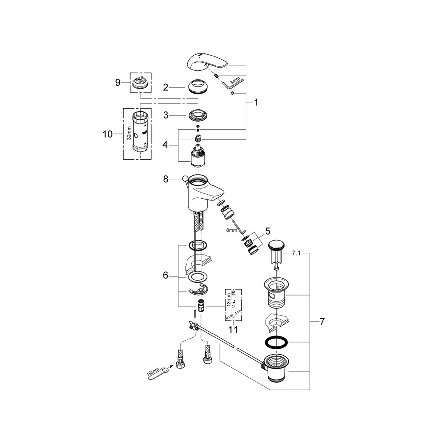Immagine di Grohe Euroeco Miscelatore monocomando per bidet Taglia S finitura cromo 23263000