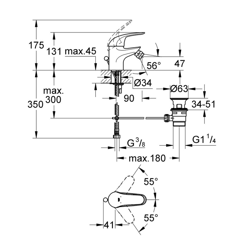 Immagine di Grohe Euroeco Miscelatore monocomando per bidet Taglia S finitura cromo 23263000