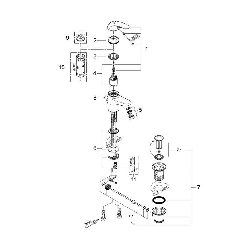 Immagine di Grohe Euroeco Miscelatore monocomando per lavabo Taglia S finitura cromo 23262000