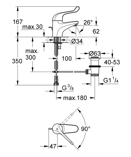 Immagine di Grohe EUROECO SPECIAL miscelatore monocomando H.17 cm, per lavabo, con scarico, con limitatore di portata regolabile, finitura cromo 32788000