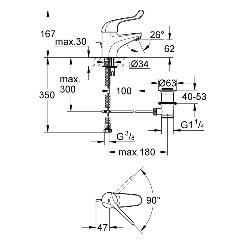 Immagine di Grohe EUROECO SPECIAL miscelatore monocomando H.17 cm, per lavabo, con scarico, con limitatore di portata regolabile, finitura cromo 32788000
