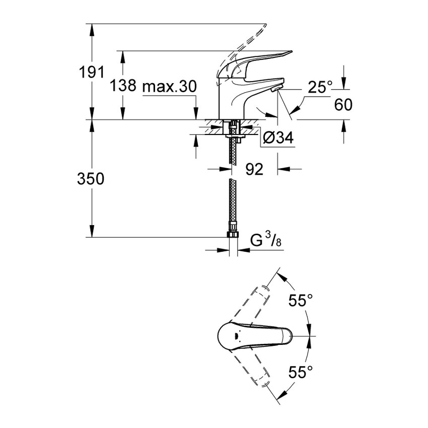 Immagine di Grohe EUROECO SPECIAL miscelatore monocomando H.14 cm, per lavabo, senza scarico, con limitatore di portata regolabile, finitura cromo 32762000