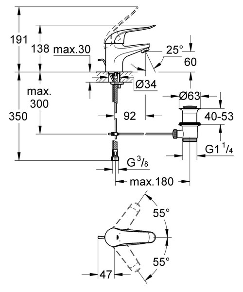 Immagine di Grohe EUROECO SPECIAL miscelatore monocomando H.14 cm, per lavabo, con scarico e limitatore di portata regolabile, finitura cromo 32763000
