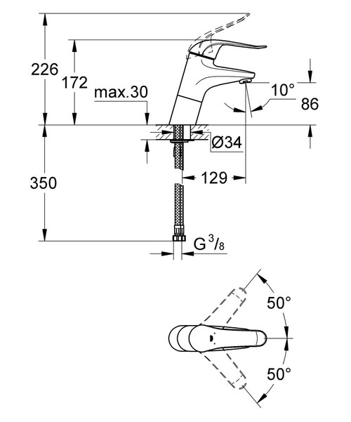 Immagine di Grohe EUROECO SPECIAL miscelatore monocomando H.17 cm, per lavabo, senza scarico, con limitatore di portata regolabile, finitura cromo 32765000