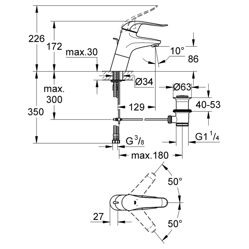 Immagine di Grohe EUROECO SPECIAL miscelatore monocomando H.17 cm, per lavabo, con scarico e limitatore di portata regolabile, finitura cromo 32766000