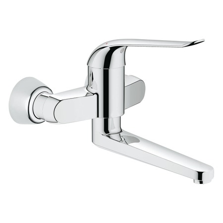 Immagine di Grohe EUROECO SPECIAL miscelatore monocomando per lavabo, a parete, con bocca girevole e limitatore di portata regolabile, finitura cromo 32773000
