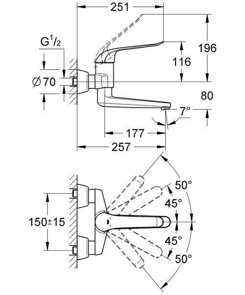 Immagine di Grohe EUROECO SPECIAL miscelatore monocomando per lavabo, a parete, con bocca girevole e limitatore di portata regolabile, finitura cromo 32773000