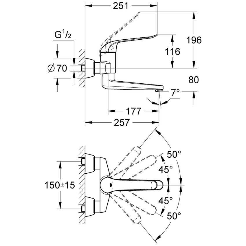 Immagine di Grohe EUROECO SPECIAL miscelatore monocomando per lavabo, a parete, con bocca girevole e limitatore di portata regolabile, finitura cromo 32773000
