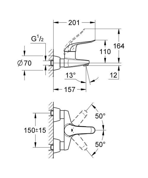 Immagine di Grohe EUROECO SPECIAL miscelatore monocomando P.20 cm, per lavabo, a parete, con limitatore di portata regolabile, finitura cromo 32776000
